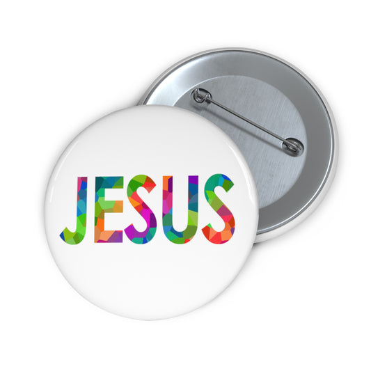 Jesus Button in Pixel Rainbow on White