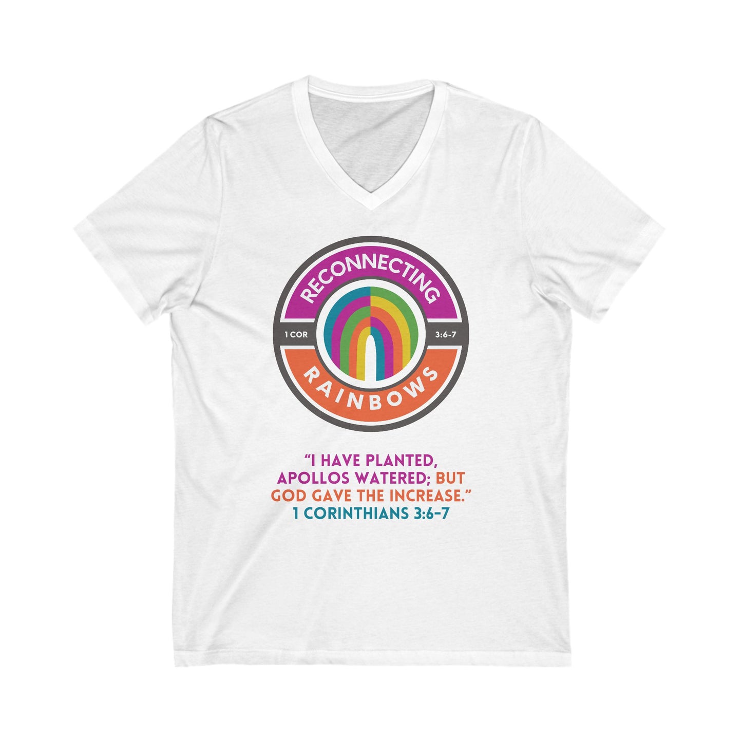 Reconnecting Rainbows Signature V-Neck Tee in Berries & Oranges Edition