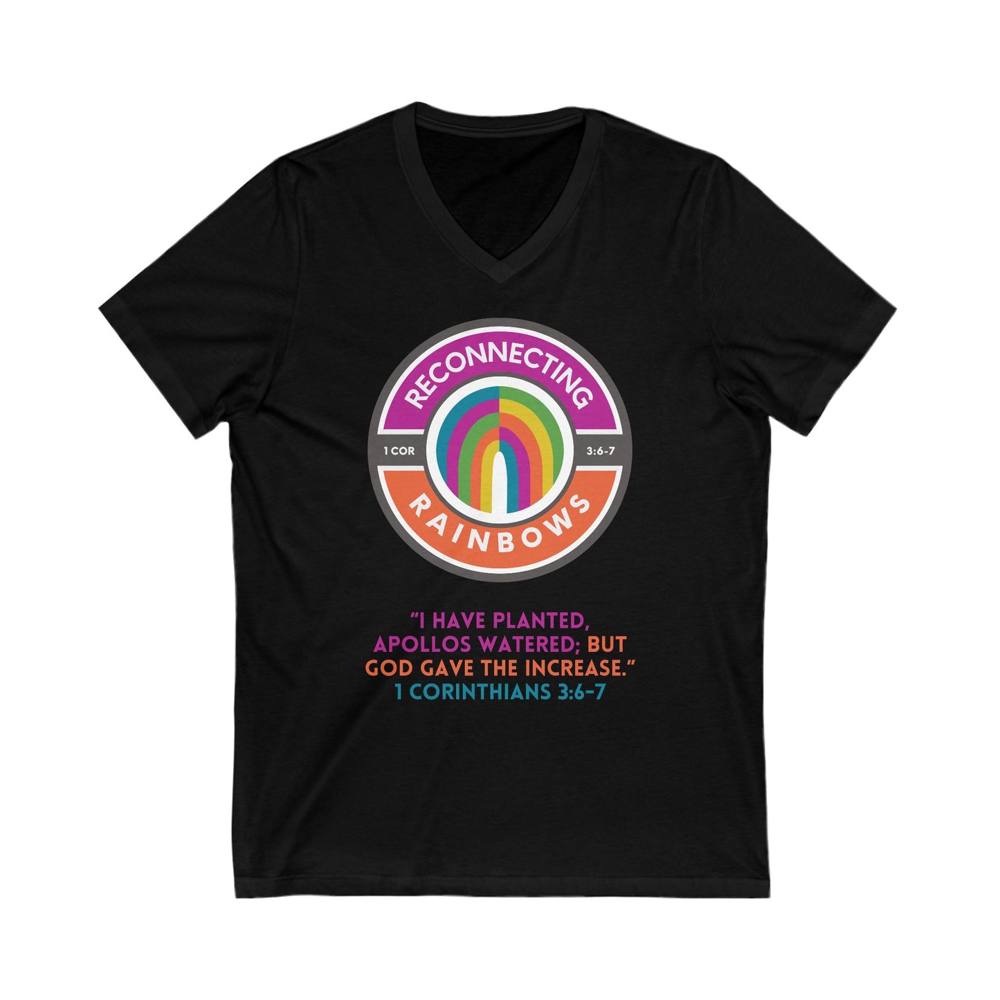 Reconnecting Rainbows Signature V-Neck Tee in Berries & Oranges Edition