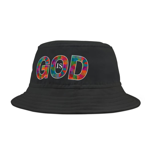 God Is Bucket Hat in our Signature Rainbow