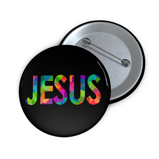 Jesus Button in Pixel Rainbow on Black