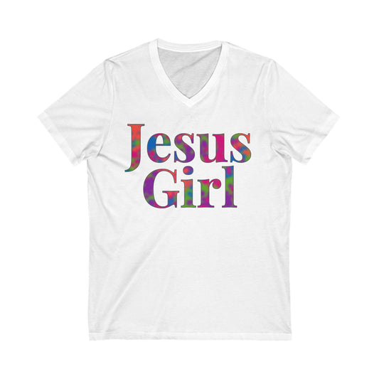 Jesus Girl Tropical Pattern V-Neck Tee