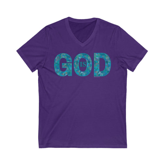 God Is V-Neck T-Shirt in Ocean