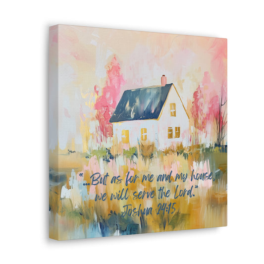 Me and My House Will Serve the Lord Canvas Wall Art - Blush