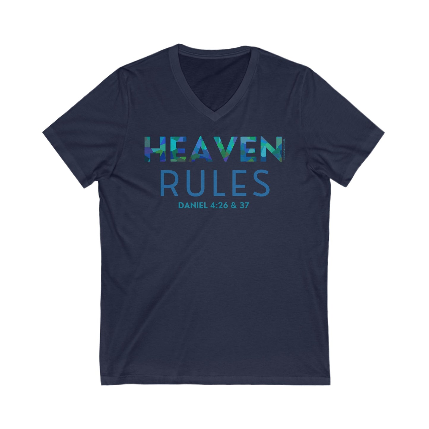 Heaven Rules V-Neck Tee in Water